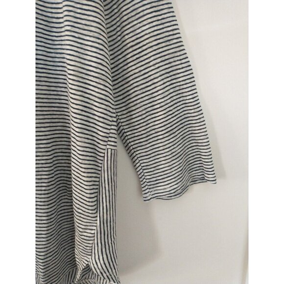 Adrienne Vittadini 100% Linen Navy White Stripes 3/4 Roll Sleeve Tunic - 1X NWT - Picture 3 of 10